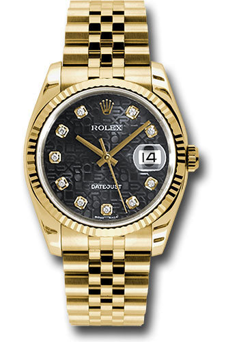 Rolex Datejust 36 Yellow Gold/Steel Bright Black Diamond Dial & Fluted