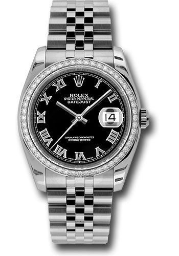 Rolex Steel and White Gold Datejust 36 Watch 52 Diamond Bezel Blac