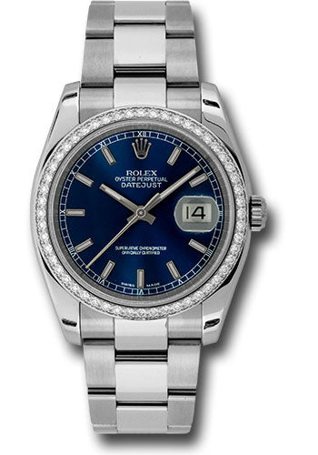 Rolex Steel and White Gold Datejust 36 Watch 52 Diamond Bezel Blue