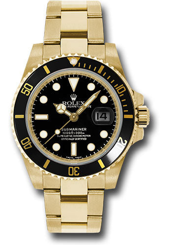 Rolex Yellow Gold Submariner Date Watch - Black Dial - bk