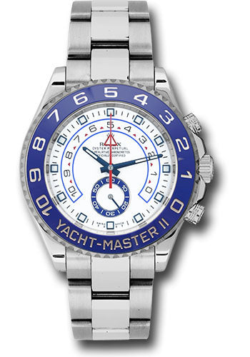 Rolex Steel Yacht-Master II 44 Watch Matt White Dial with Blue Hands