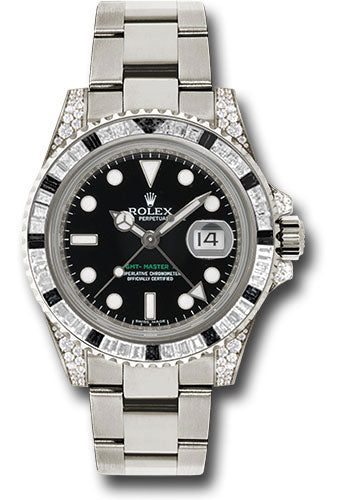 Rolex White Gold GMT-Master II 40 Watch Diamond And Black Sapphire B