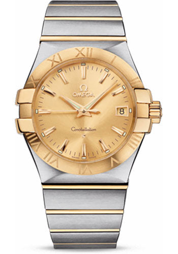Omega Gents Constellation Quartz Watch - 35 mm Brushed Steel And Yellow Gold Case - Champagne Dial - 123.20.35.60.08.001