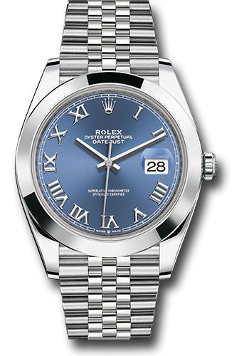 Rolex Steel Datejust 41 Watch Smooth Bezel Blue Roman Dial Jubil