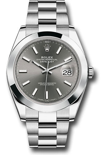 Rolex Steel Datejust 41 Watch Smooth Bezel Dark Rhodium Index Dial