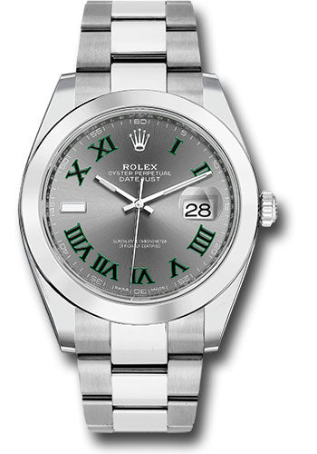 Rolex Steel Datejust 41 Watch Smooth Bezel Slate Green Roman Dial