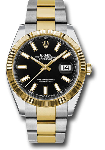 Rolex Datejust 41 NEW 2023 Two Tone Yellow Gold Black Index Dial Fluted  Bezel Jubilee Bracelet