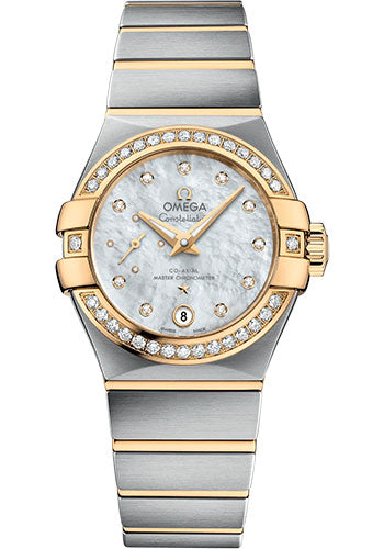 Omega Constellation Co-Axial Master CHRONOMETER Small Seconds Petite Seconde Watch - 27 mm Steel And Yellow Gold Case - White Mother-Of-Pearl Diamond Dial - 127.25.27.20.55.002