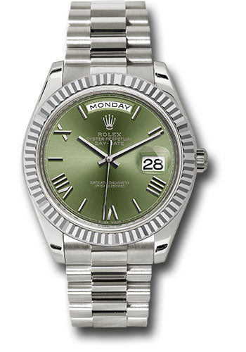 ROLEX White Gold DayDate 40 President Green Roman Model 228239