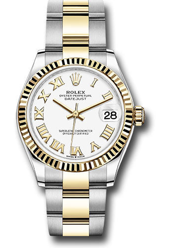 Rolex Steel and Yellow Gold Datejust 31 Watch Fluted Bezel White R