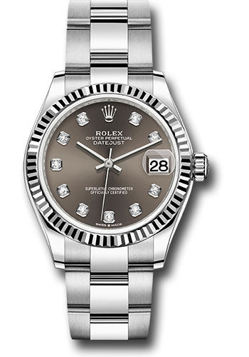 Rolex Ladies Oyster Perpetual Datejust Gray Dial White Gold Fluted