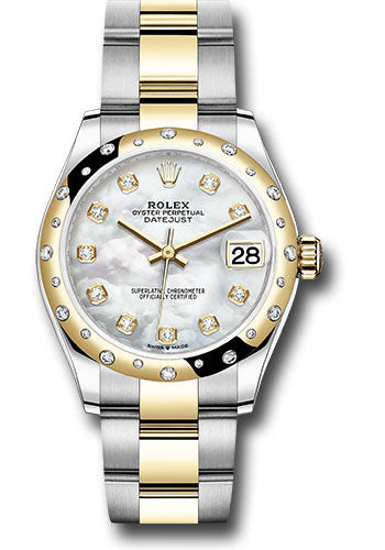 Rolex Steel and Yellow Gold Datejust 31 Watch Domed Diamond Bezel
