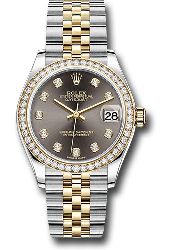 Rolex Steel and Yellow Gold Datejust 31 Watch Diamond Bezel Dark G