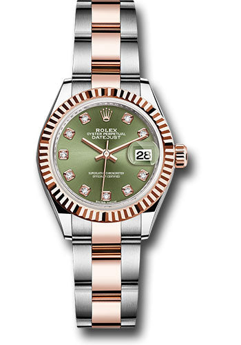 Rolex Datejust 28 Steel and Rose Gold Smooth Bezel Olive Green