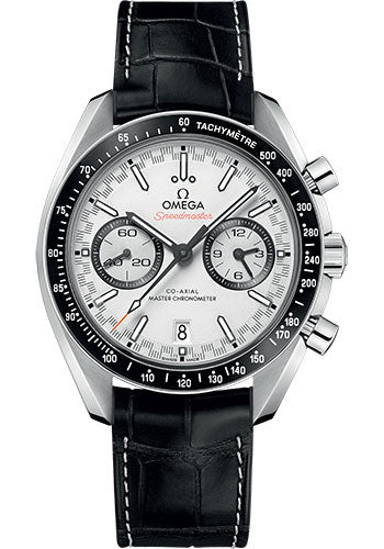 Omega Speedmaster Racing Co-Axial Master Chronograph Watch - 44.25 mm Steel Case - Black Ceramic Bezel - White Dial - Black Leather Strap - 329.33.44.51.04.001