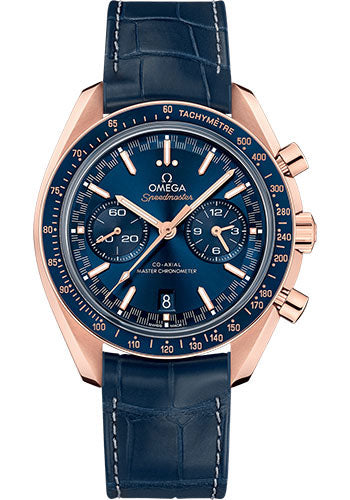 Omega Speedmaster Racing Co-Axial Master Chronograph Watch - 44.25 mm Sedna Gold Case - Sun Brushed Blue Dial - Blue Leather Strap - 329.53.44.51.03.001