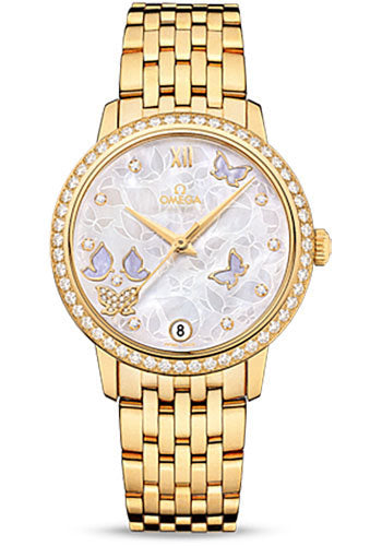 Omega De Ville Prestige Co-Axial Watch - 36.8 mm Yellow Gold Case - Diamond Bezel - Mother-Of-Pearl Diamond Dial - 424.55.33.20.55.005