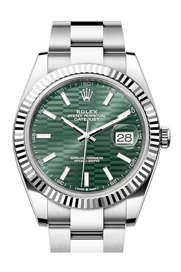 Rolex Datejust 41mm Stainless Steel Mens Watch 126334 Green Fluted Dial with Oyster Bracelet
