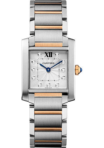 Cartier Tank Francaise Watch - 30.4 mm Pink Gold Case - Diamond Dial - Steel Bracelet - WE110005