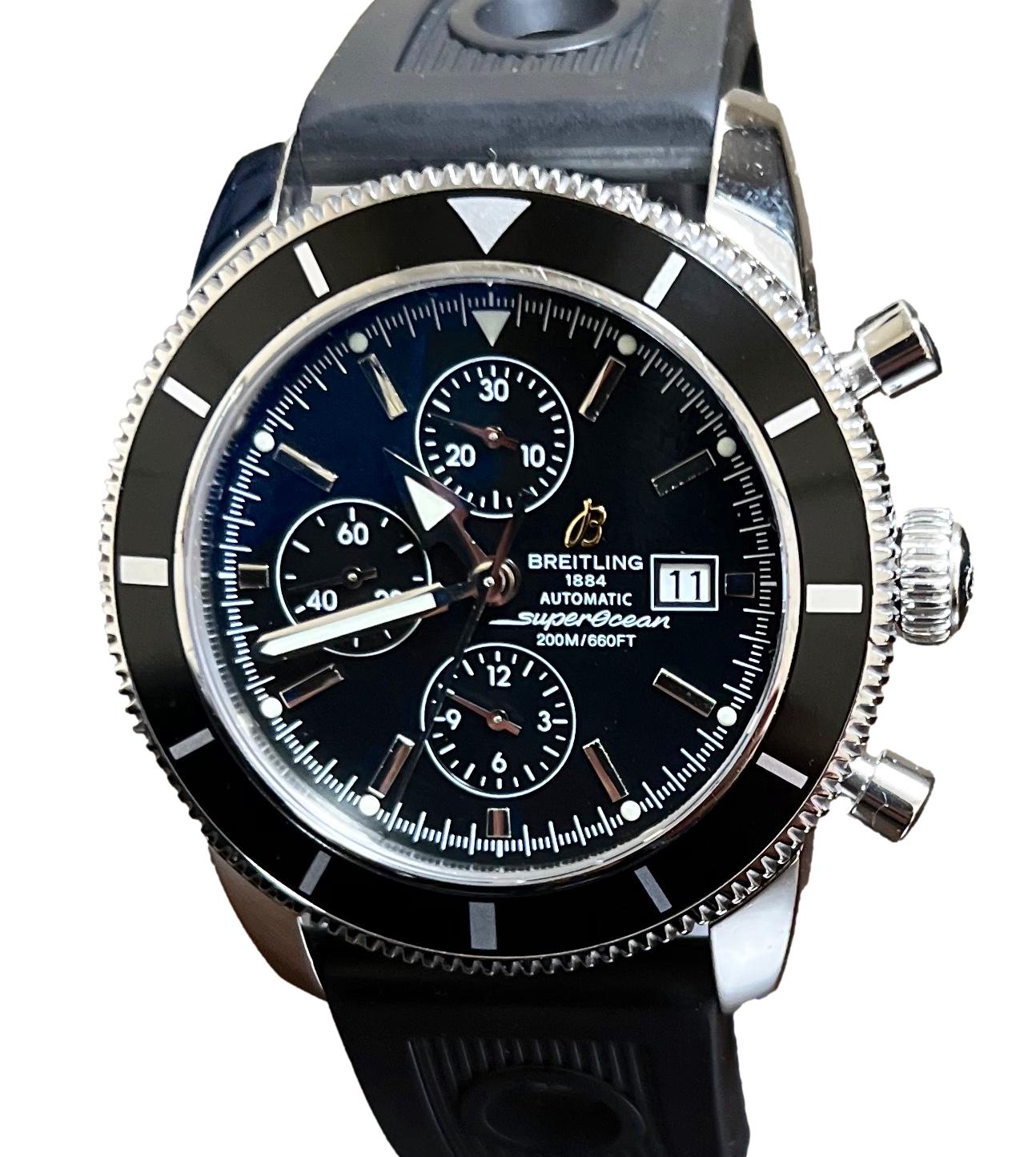 Breitling Super Ocean Heritage 44 A13320 Chronograph Black Dial Rubber Watch\