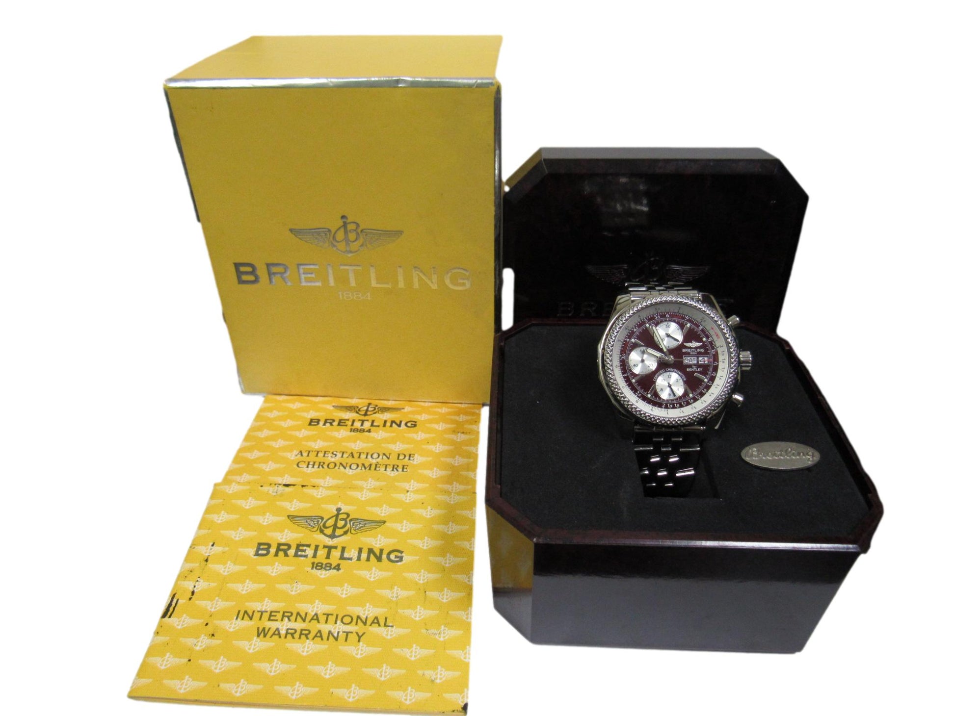 Breitling Bentley Motors GT A13362 Chronograph Burgundy Steel B&P Watch