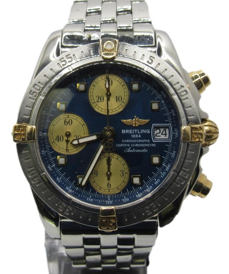 Breitling Cockpit Chronograph Steel & 18K Blue Dial Mens 38mm Watch B13357 Watch