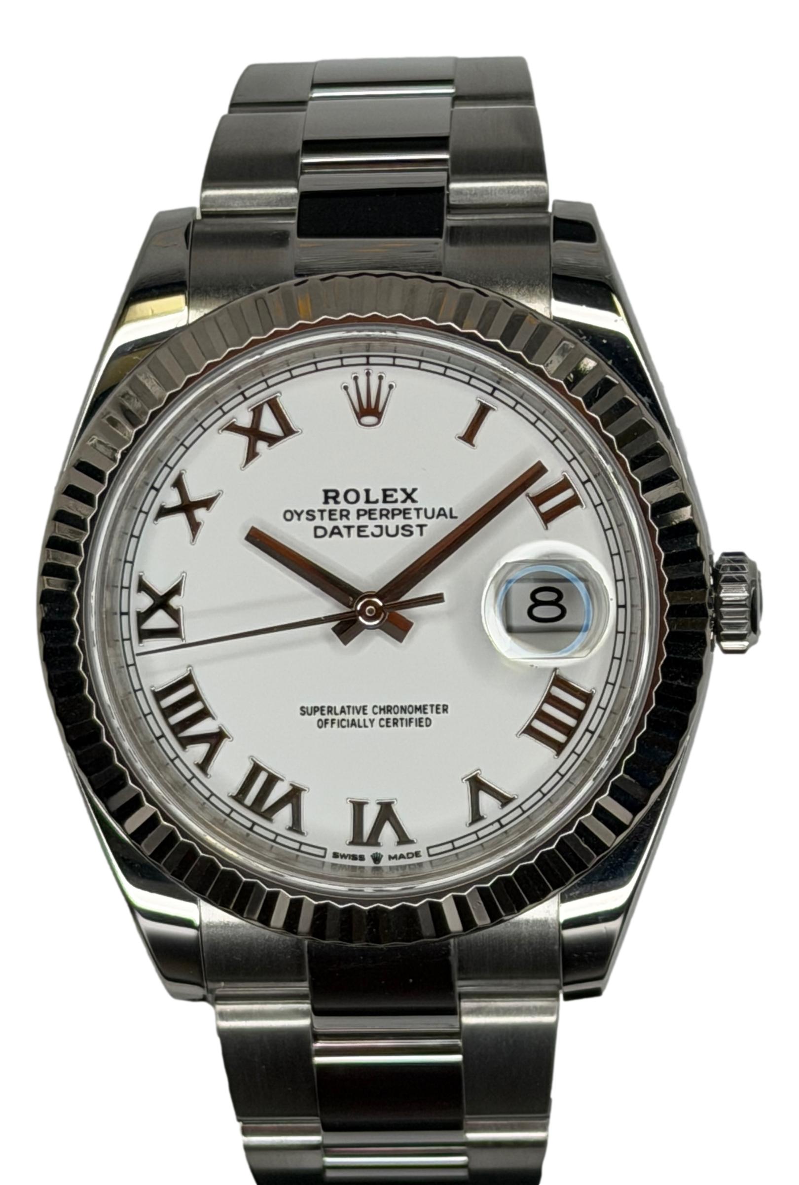 Rolex Datejust 41mm 126334 Oyster 18k & Steel White Roman Dial Watch