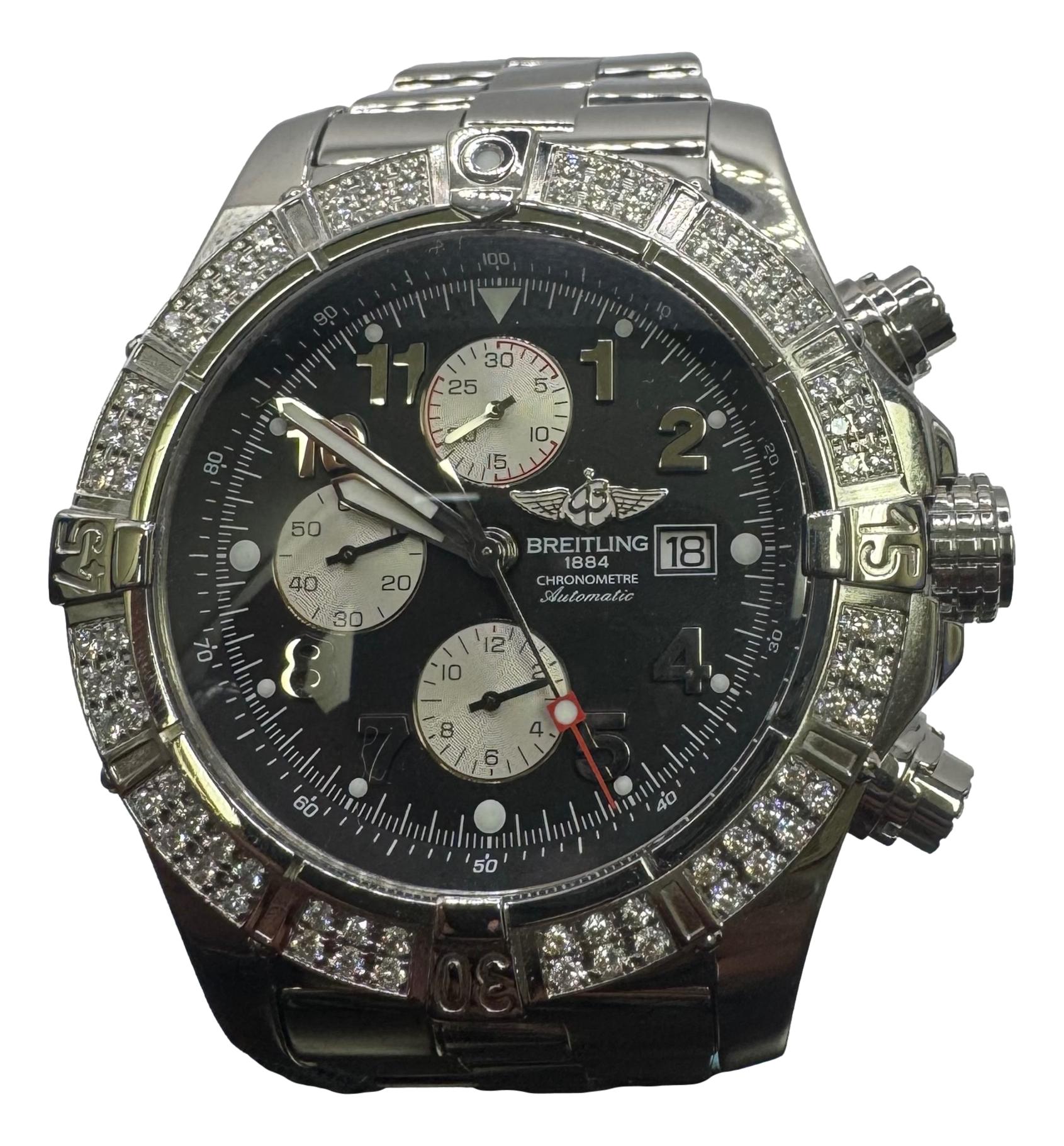 Breitling Super Avenger Stainless Steel Diamond Bezel 48mm A13370 Watch