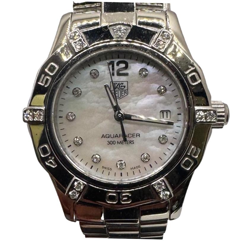 Tag Heuer Aquaracer 300M Diver White Pearl Dial Women's Diamond 27mm WAF141G Watch