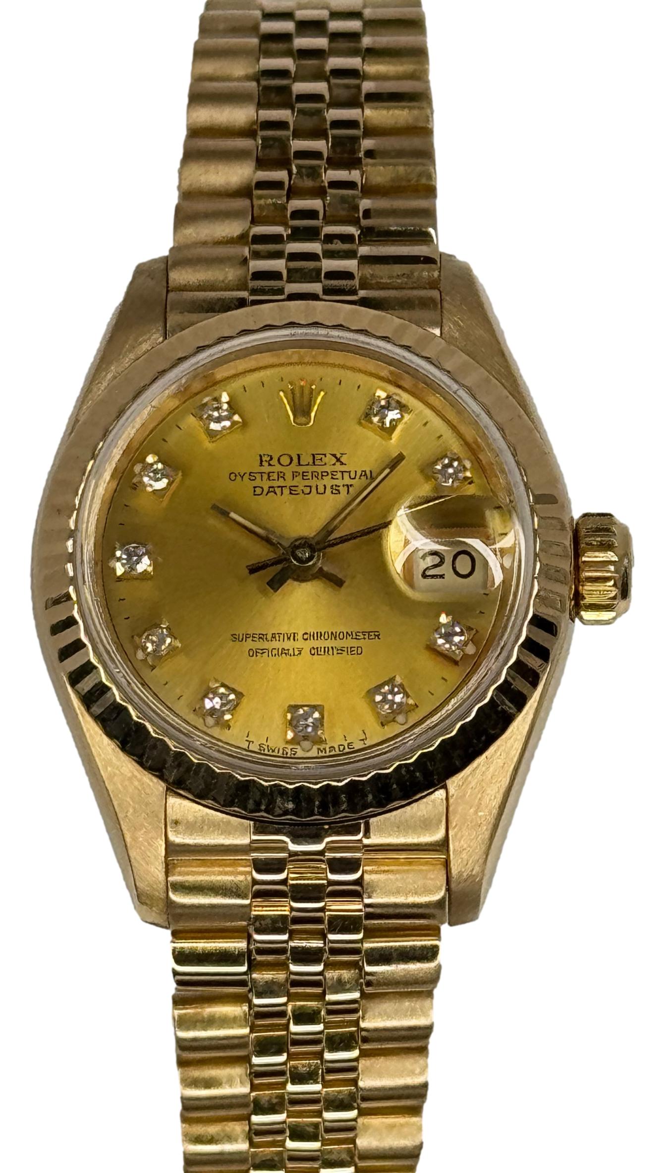 Rolex 18k Yellow Gold Datejust Diamond Dial Jubilee 69178 1991 B&P Watch