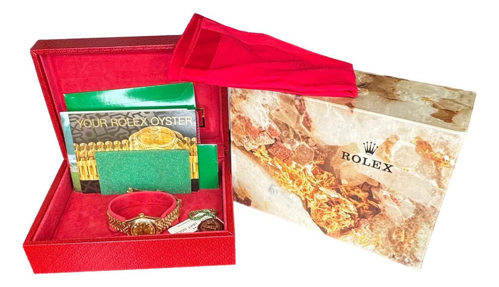 Rolex 18k Yellow Gold Datejust Diamond Dial Jubilee 69178 1991 B&P Watch