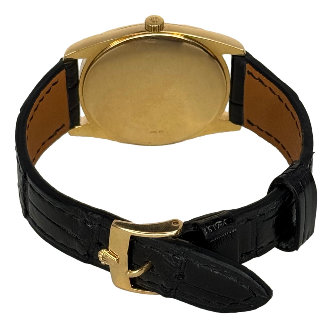 Rolex Cellini White Rose 33mm 18k Gold Black Dial Mens Watch 4233