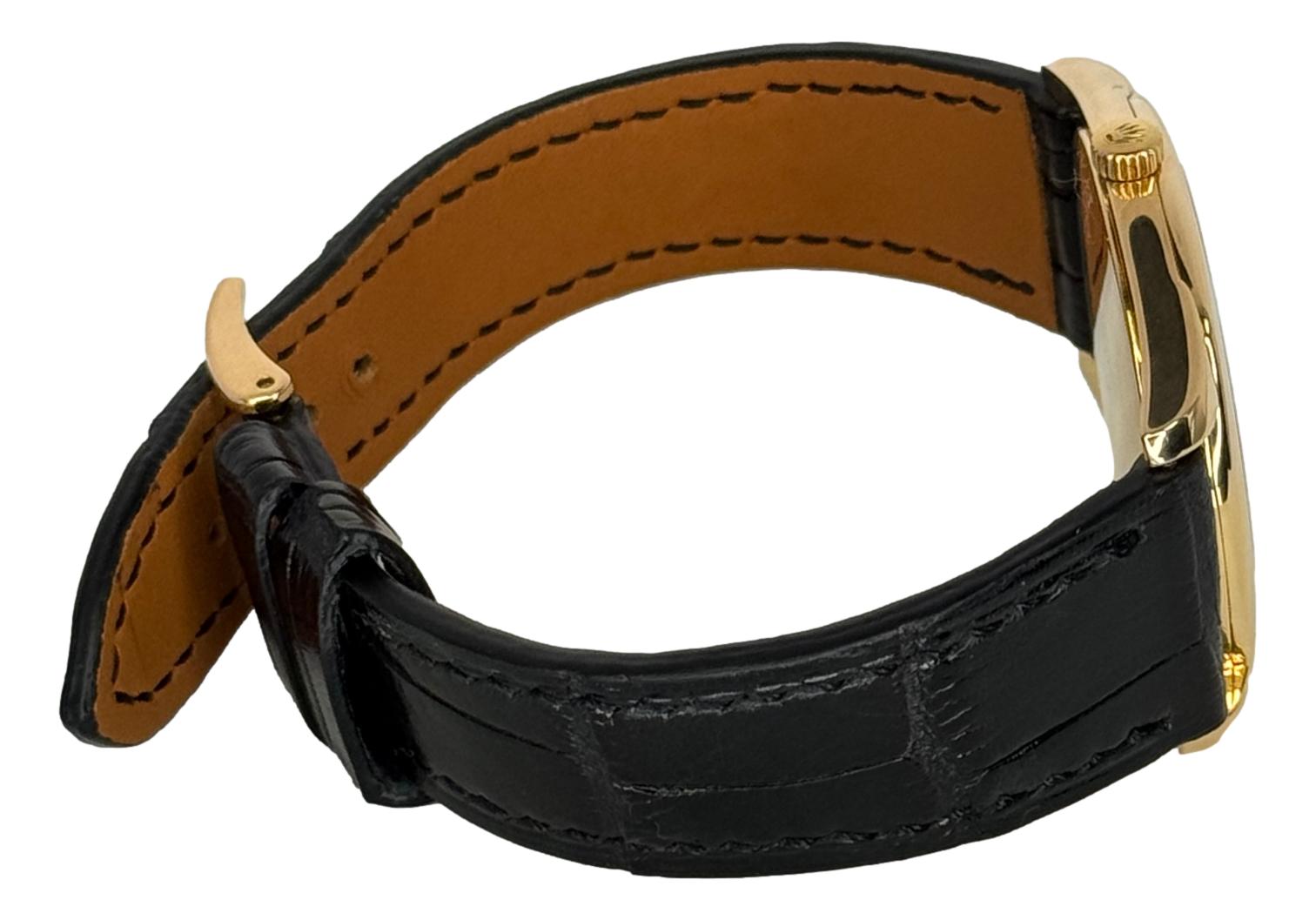 Rolex Cellini White Rose 33mm 18k Gold Black Dial Mens Watch 4233