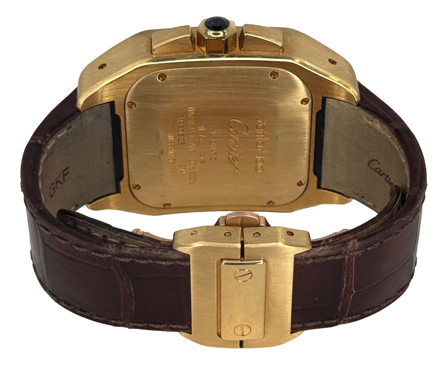 CARTIER Large 18K Yellow Gold 41mm Santos 100 W20096Y1 B&P watch