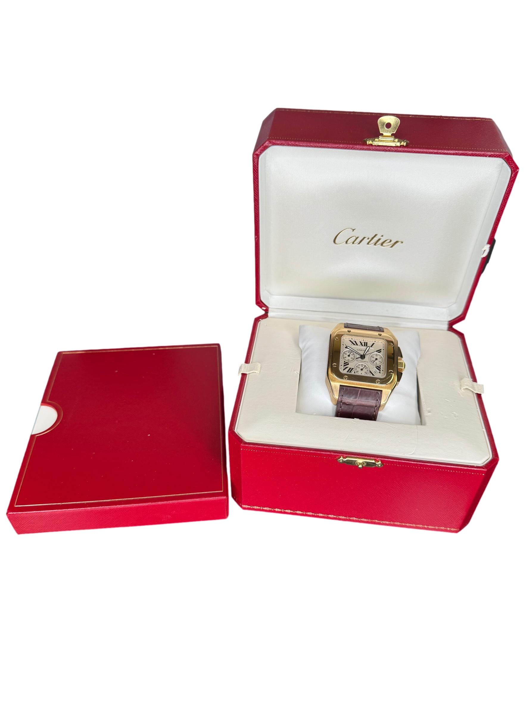 CARTIER Large 18K Yellow Gold 41mm Santos 100 W20096Y1 B&P watch