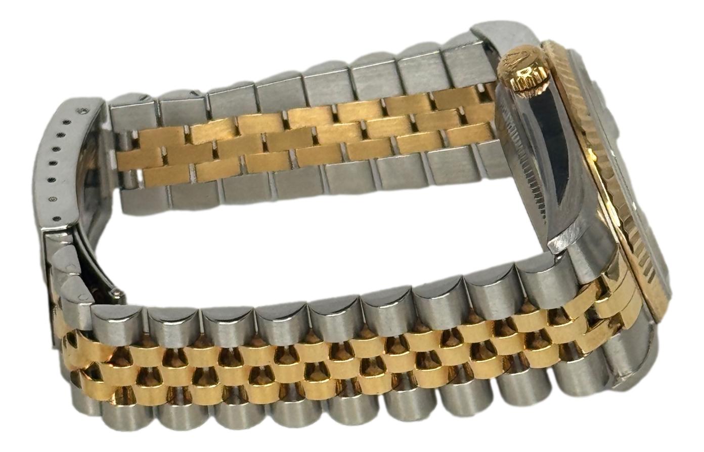 Rolex Datejust 16233 Factory Blue Vignette Serti 18k yellow gold fluted bezel B&P 1999 Watch
