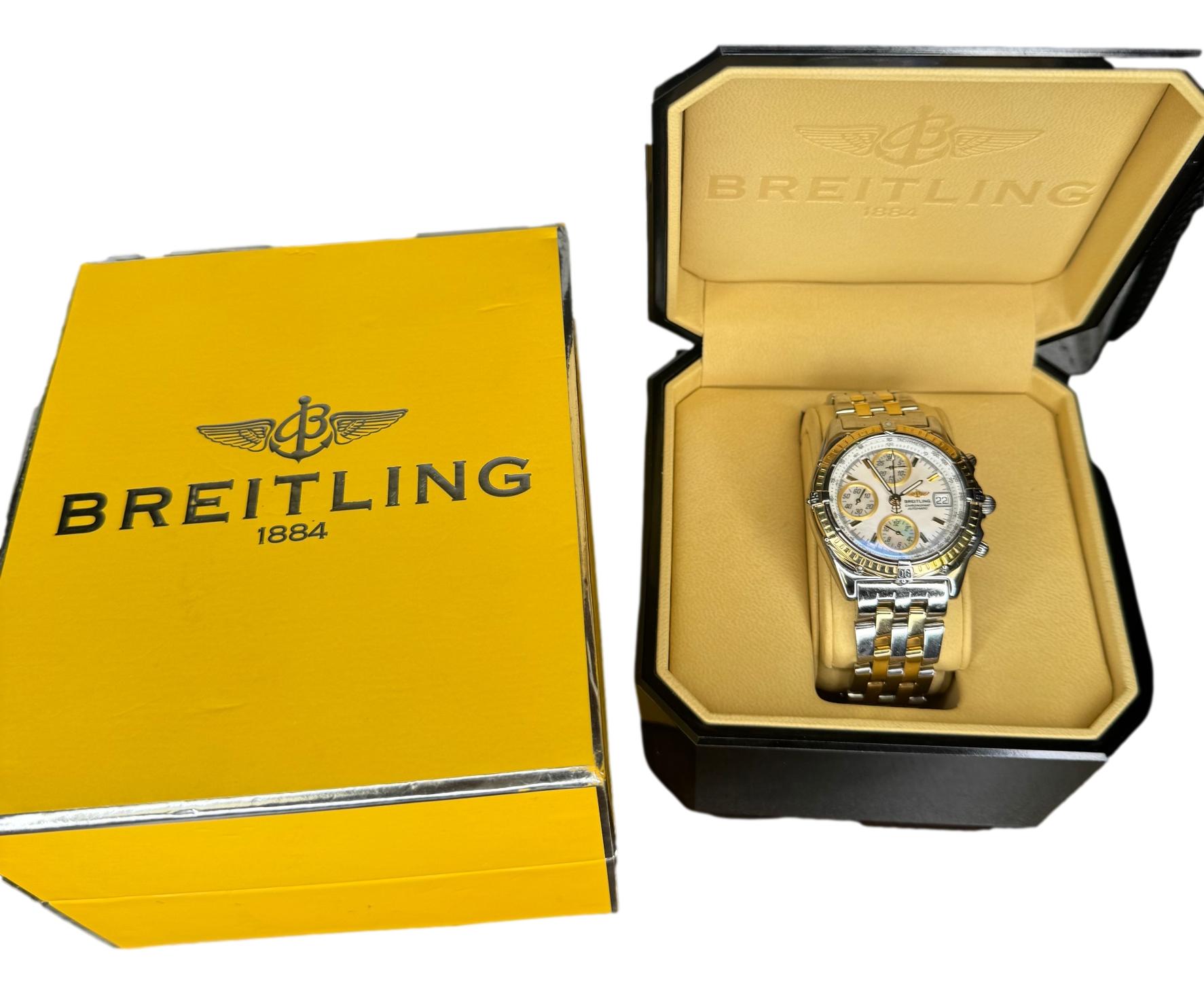 Breitling Chronomat 40mm Two-Tone Yellow Gold Stainless Steel Watch D13350 Box watch