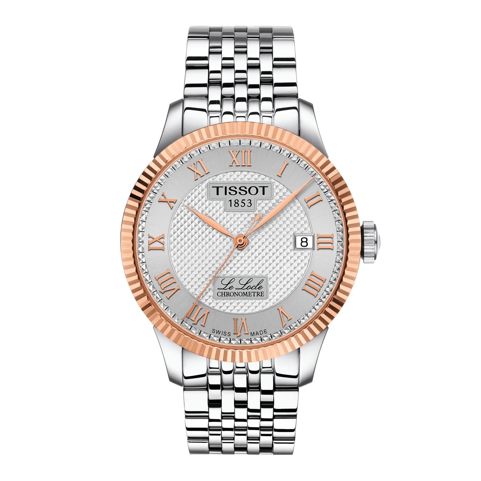 Tissot Le Locle COSC 39mm 18k Gold Bezel Silver Roman Dial Watch - T932.408.41.033.00