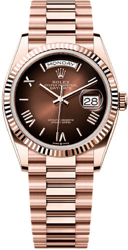 Rolex Day-Date 36 36mm Brown Ombré Dial Fluted Bezel President Bracelet - 128235 | 2024 Model