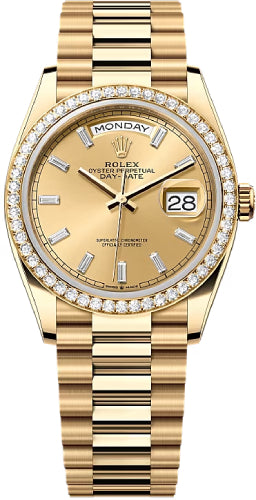 Rolex Day-Date 36 36mm Champagne Colour Diamond-Set Dial Diamond-Set Bezel President Bracelet - 128348RBR | 2024 Model