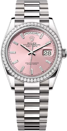 Rolex Day-Date 36 36mm Pink Diamond-Set Dial Diamond-Set Bezel President Bracelet - 128349RBR | 2024 Model