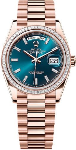 Rolex Day-Date 36 36mm Blue Green Diamond-Set Dial Diamond-Set Bezel President Bracelet - 128395TBR | 2024 Model