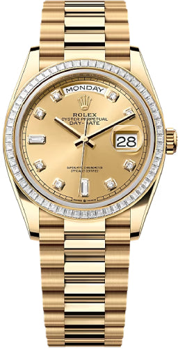 Rolex Day-Date 36 36mm Champagne Diamond Dial Diamond-Set Bezel President Bracelet - 128398TBR | 2024 Model