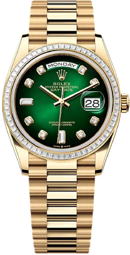 Rolex Day-Date 36 36mm Green Ombré Diamond Dial Diamond-Set Bezel President Bracelet - 128398TBR | 2024 Model