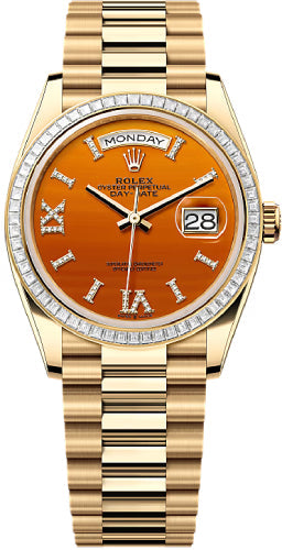 Rolex Day-Date 36 36mm Carnelian Diamond Dial Diamond-Set Bezel President Bracelet - 128398TBR | 2024 Model