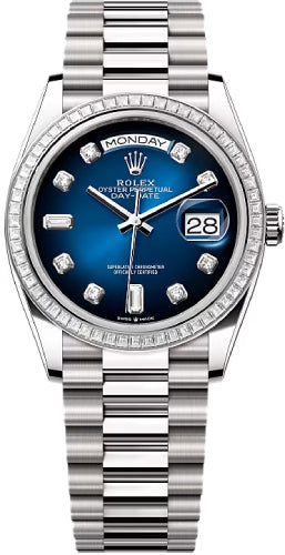 Rolex Day-Date 36 36mm Blue Ombré Diamond-Set Dial Diamond-Set Bezel President Bracelet - 128399TBR | 2024 Model