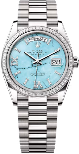 Rolex Day-Date 36 36mm Turquoise Diamond-Set Dial Diamond-Set Bezel President Bracelet - 128399TBR