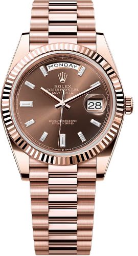 Rolex Day-Date 40 40mm Chocolate Diamond Set Dial Fluted Bezel President Bracelet - 228235 | 2024 Model