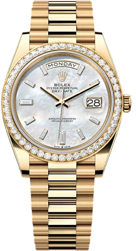 Rolex Day-Date 40 40mm White MOP Diamond-Set Dial Diamond Set Bezel President Bracelet - 228348RBR | 2024 Model