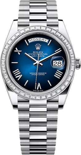 Rolex Day-Date 40 40mm Blue ombré Dial Diamond Set Bezel President Bracelet - 228396TBR